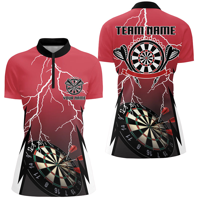 Personalized Red Lightning Darts Quarter-Zip Shirt Custom Thunder Darts Jersey For Women LDT0334