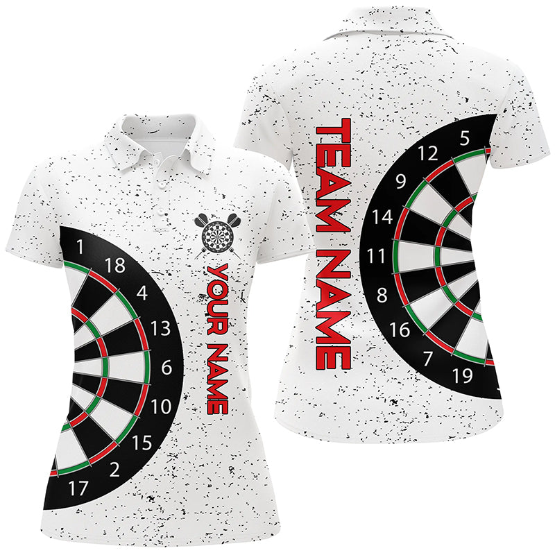 Personalized White Grunge Dartboard Custom Polo Shirt Cool Dart Team Jersey For Women LDT0338