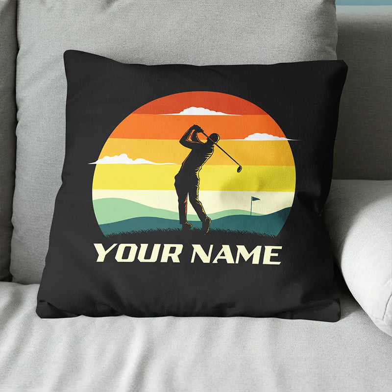 Sunset Golfer Vintage Custom Throw Pillow Personalized Golfing Gifts LDT1138