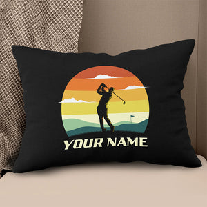 Sunset Golfer Vintage Custom Throw Pillow Personalized Golfing Gifts LDT1138