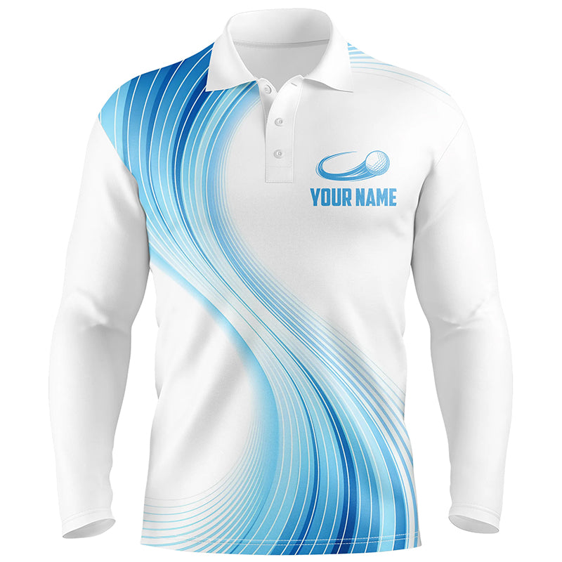 Blue White Gradient Mens Golf Polo Shirts Custom Name Golf Shirts For Men Personalized Golfing Gifts LDT1317
