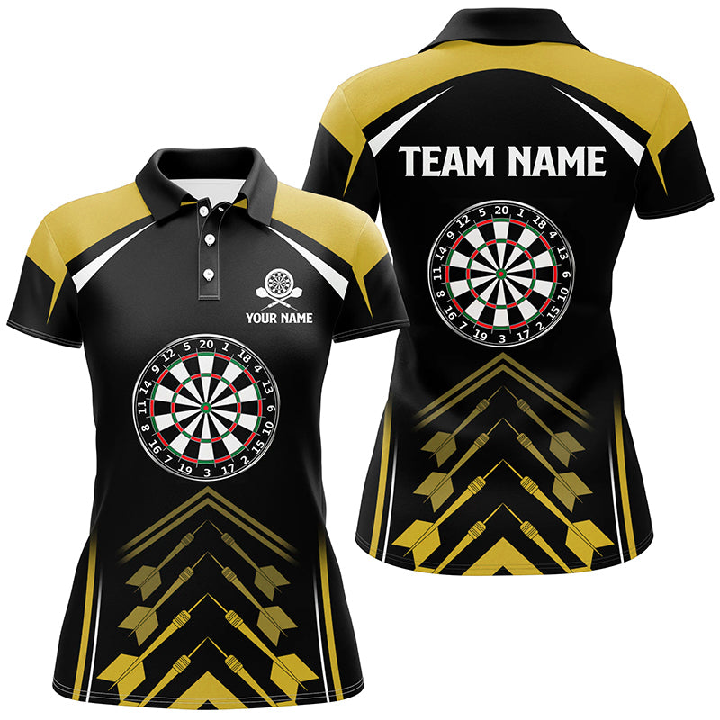 Personalized Yellow Black Womens Darts Polo Shirt Custom Darts Shirt For Women Dart Jersey LDT1466