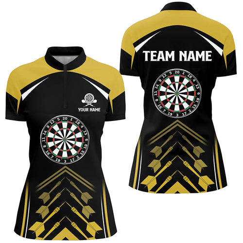 Personalized Yellow Black Darts Quarter Zip Shirt Custom Darts Shirt For Women Dart Jersey LDT1466