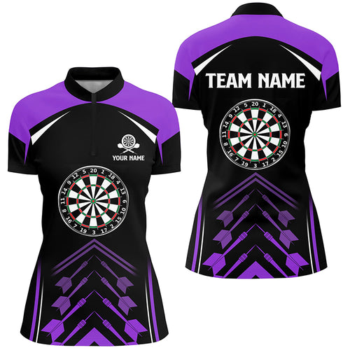 Personalized Purple Black Darts Quarter Zip Shirt Custom Darts Shirt For Women Dart Jersey LDT1467