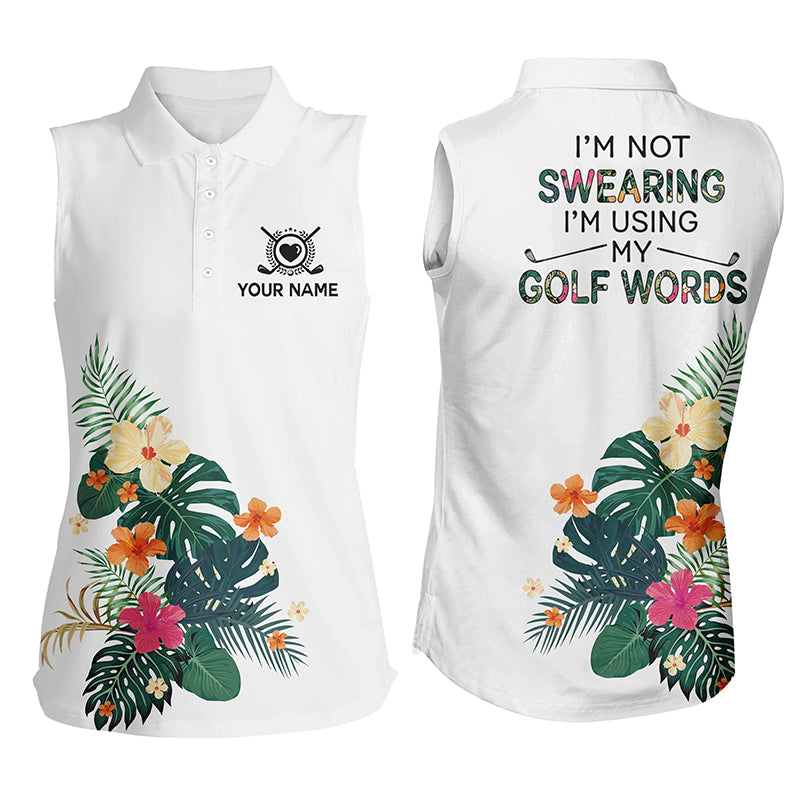 Womens Sleeveless Tropical Flower Golf Shirt Custom White Golf Shirts ...