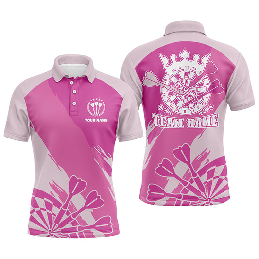 Personalized Pink Mens Darts Polo Shirt Custom Pink Cool Dart Shirt For Men Darts Jersey LDT0349