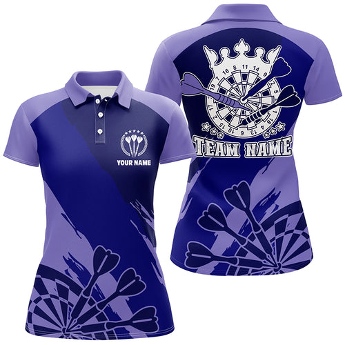 Personalized Navy Purple Darts Polo Shirt Custom Cool Dart Shirt For Women Darts Jersey LDT0350