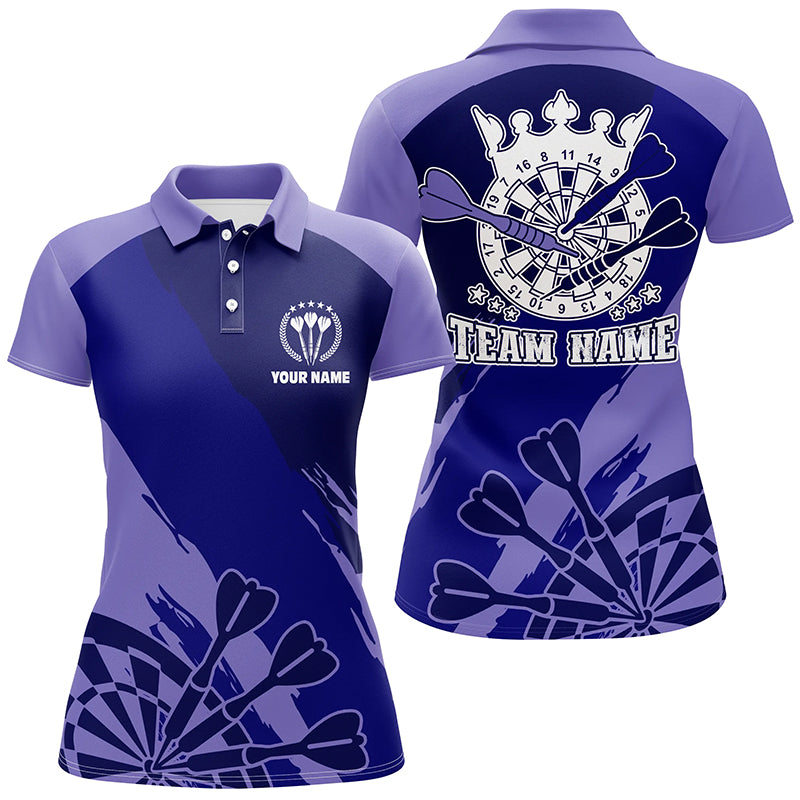 Personalized Navy Purple Darts Polo Shirt Custom Cool Dart Shirt For Women Darts Jersey LDT0350