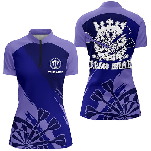 Personalized Navy Purple Darts Quarter Zip Shirt Custom Cool Darts Jersey For Women LDT0350