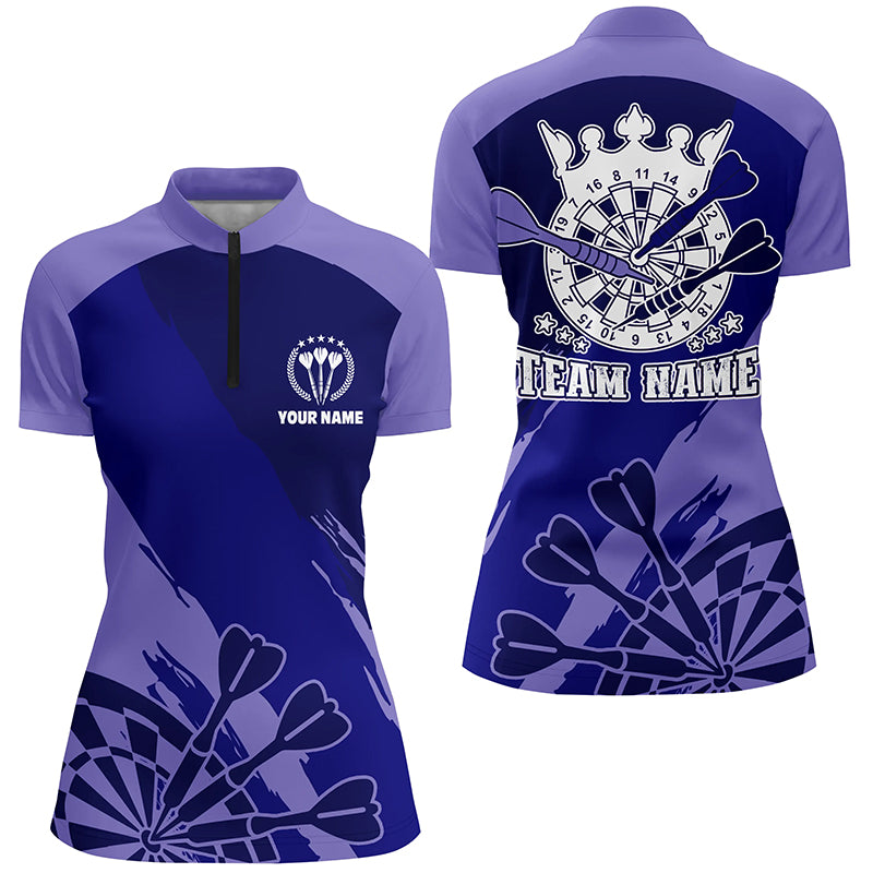Personalized Navy Purple Darts Quarter Zip Shirt Custom Cool Darts Jersey For Women LDT0350
