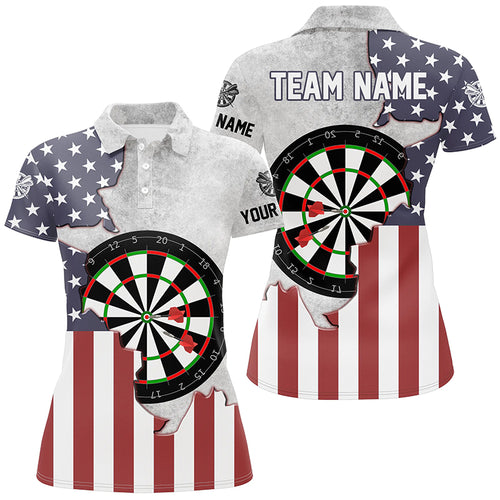 Ripped American Flag Darts Polo Shirt Custom Patriotic Darts Shirt For Women Dart Jersey LDT0352