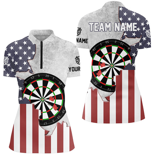 Ripped American Flag Darts Quarter Zip Shirt Custom Patriotic Darts Jersey For Women LDT0352