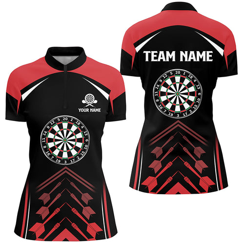 Personalized Love Darts Red Black Quarter Zip Shirt Custom Cool Dart Jersey For Women LDT0354
