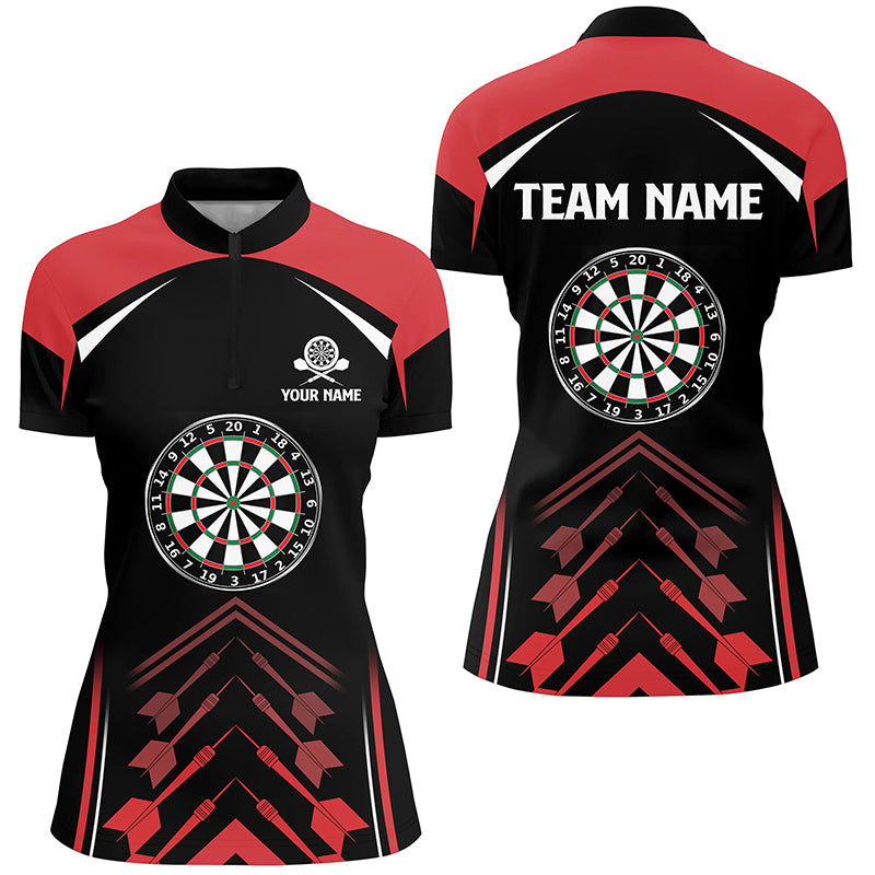 Personalized Love Darts Red Black Quarter Zip Shirt Custom Cool Dart Jersey For Women LDT0354