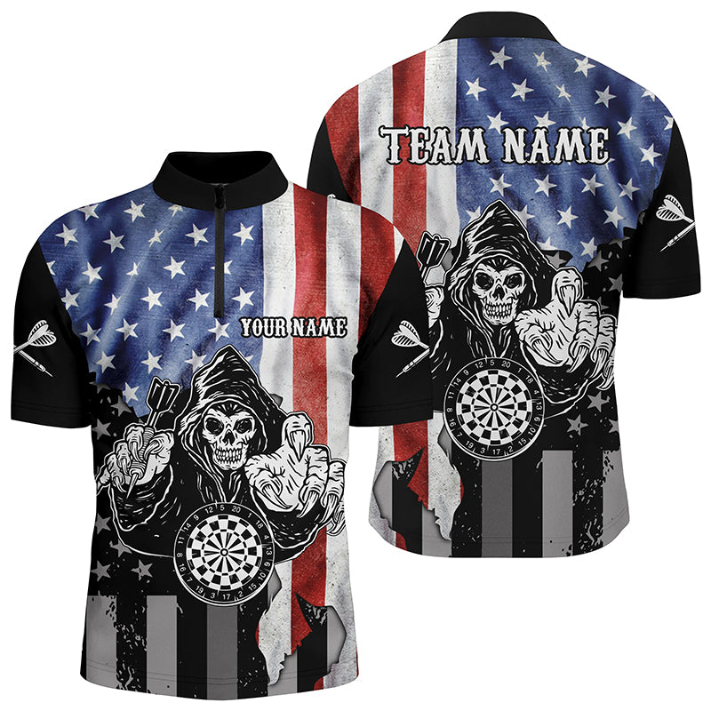 Personalized Vintage American Flag Darts Quarter-zip Shirt Skull Darts Jersey For Men LDT0667