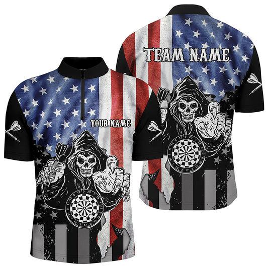 Personalized Vintage American Flag Darts Quarter-zip Shirt Skull Darts Jersey For Men LDT0667