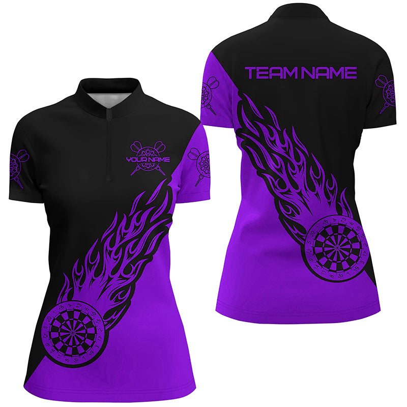 Personalized Purple Black Flame Darts Quarter Zip Shirt Darts Shirt For Women Dart Jerseys LDT1342