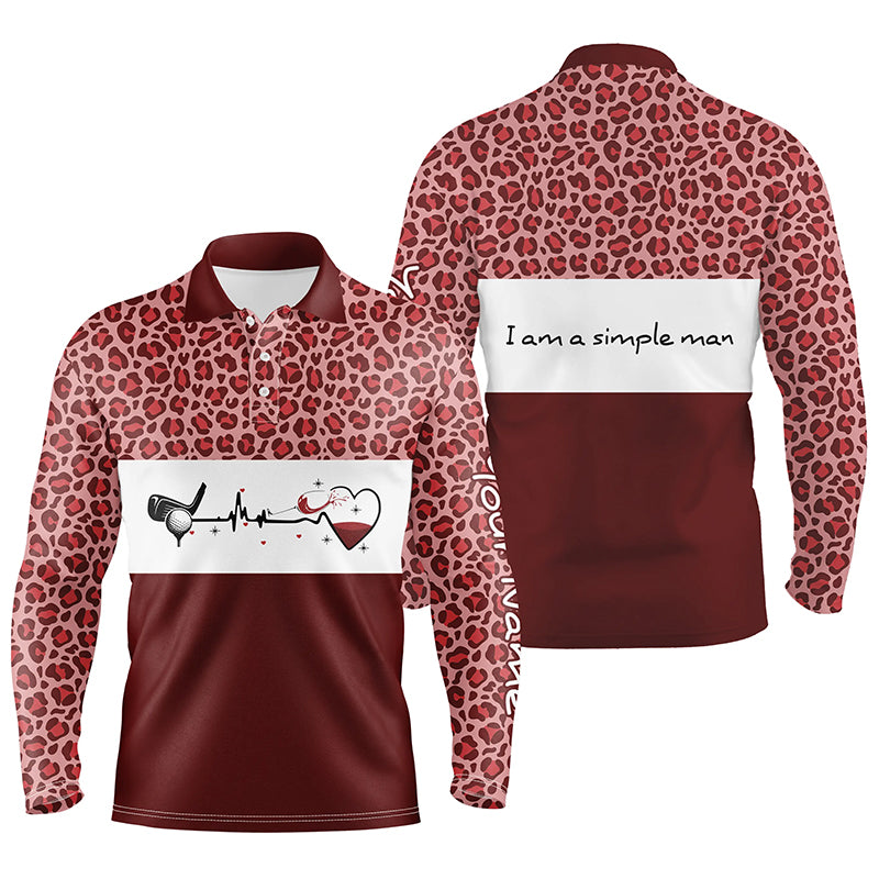 I Am A Simple Man Golf Mens Polo Shirt, Red Leopard Golf Shirts For Men, Gifts For Wine Lovers LDT0119