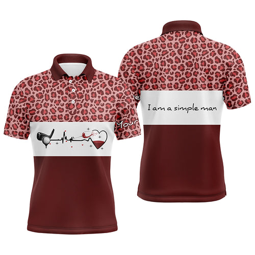 I Am A Simple Man Golf Mens Polo Shirt, Red Leopard Golf Shirts For Men, Gifts For Wine Lovers LDT0119