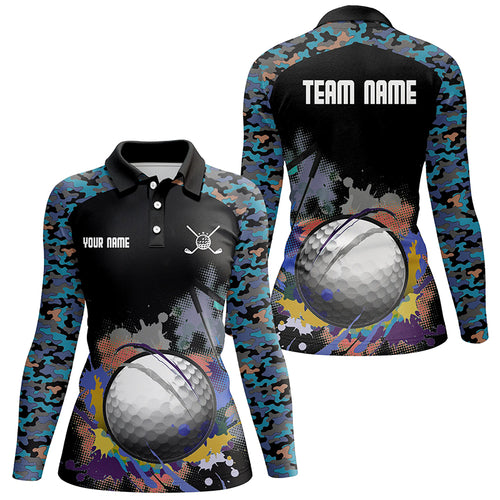 Colorful Camouflage Womens Golf Polo Shirt, Personalized Multicolor Wet Paint Golf Shirts For Women LDT0124