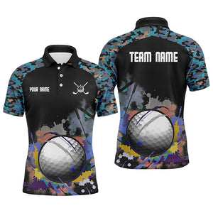 Colorful Camouflage Mens Golf Polo Shirt, Personalized Multicolor Wet Paint Golf Shirts For Women LDT0124