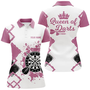 Queen Of Darts Pink White Darts Polo Shirt Custom Cute Darts Jersey For Women LDT0366