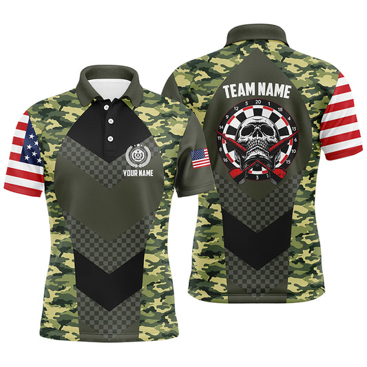 Green Camo American Flag Skull Darts Polo Shirt Custom Patriotic Darts Jersey For Men LDT0679
