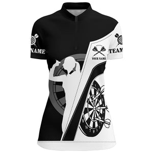 Personalized All Over Print Black White Dart Quarter-Zip Shirt Custom Women Darts Shirt LDT0684