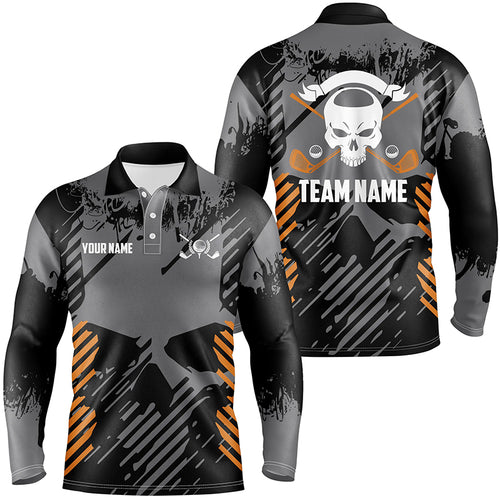 Grey Grunge Orange Skull Mens Golf Polo Shirts Custom Golf Shirts For Men Scary Golf Gifts LDT0379