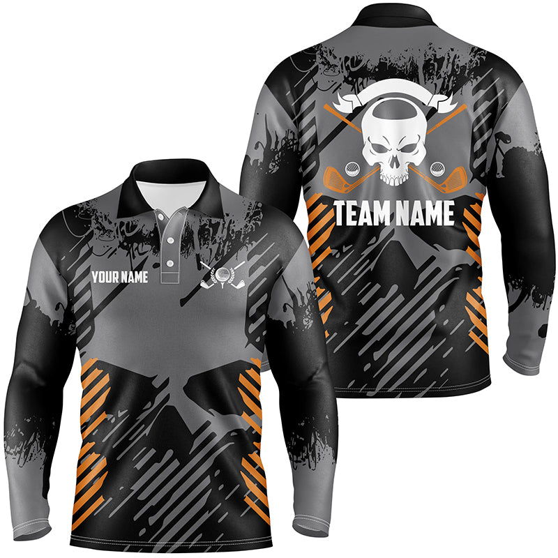 Grey Grunge Orange Skull Mens Golf Polo Shirts Custom Golf Shirts For Men Scary Golf Gifts LDT0379
