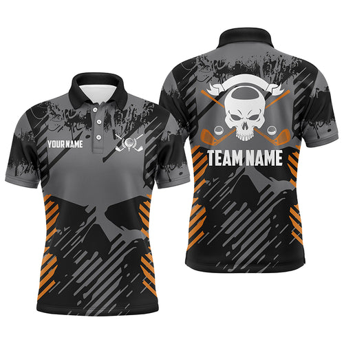 Grey Grunge Orange Skull Mens Golf Polo Shirts Custom Golf Shirts For Men Scary Golf Gifts LDT0379
