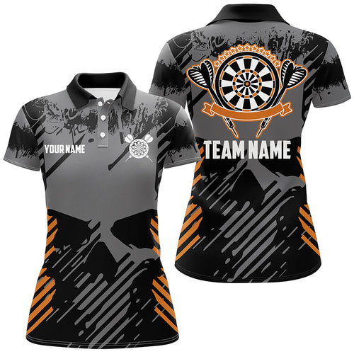 Grey Grunge Orange Skull Darts Polo Shirts Custom Dart Shirts For Women Dart Jersey LDT0380