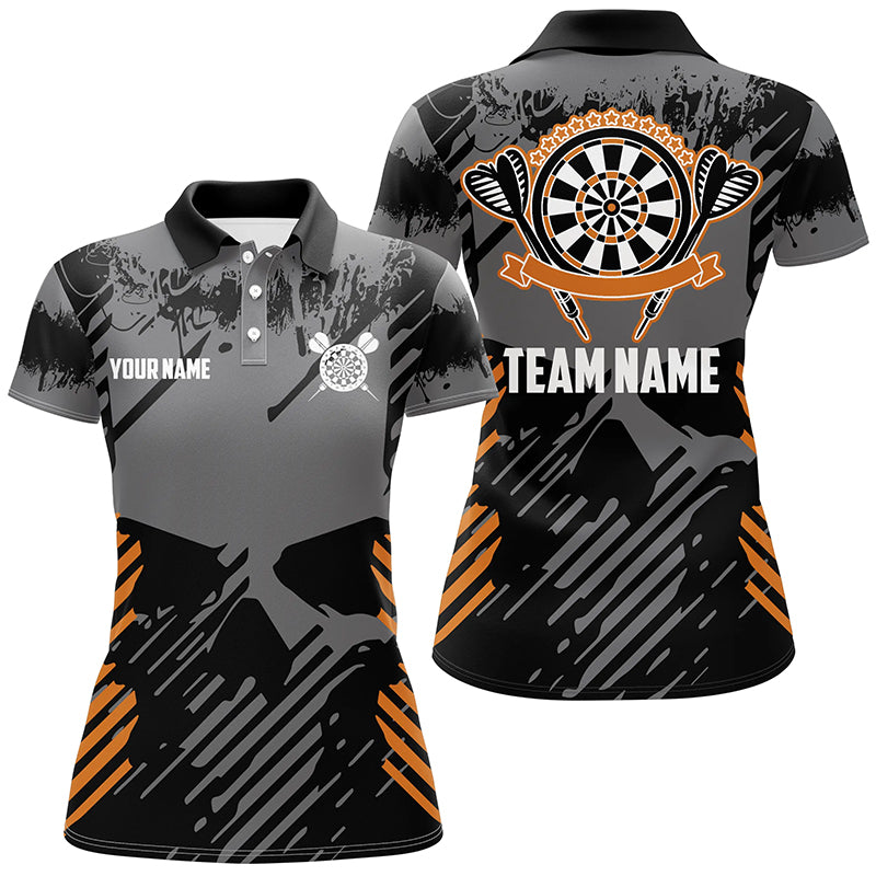Grey Grunge Orange Skull Darts Polo Shirts Custom Dart Shirts For Women Dart Jersey LDT0380