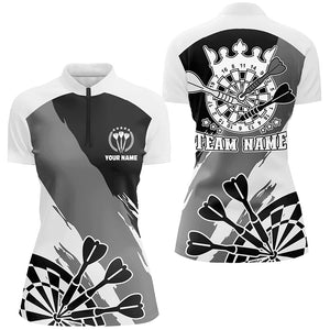 Personalized Black White Darts Quarter Zip Shirt Custom Dart Shirt For Women Darts Jersey LDT0694