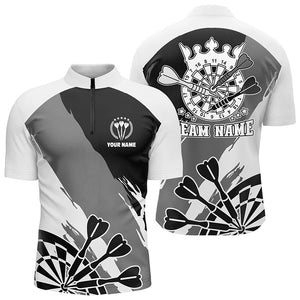 Personalized Black White Darts Quarter Zip Shirt Custom Dart Shirt For Men Darts Jersey LDT0694