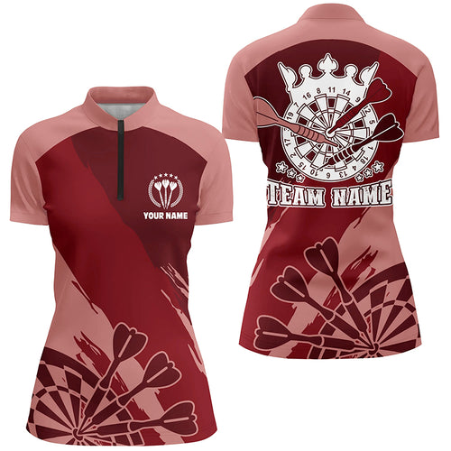 Personalized Red Darts Quarter Zip Shirt Custom Cool Dart Shirts For Women Darts Jersey LDT0695