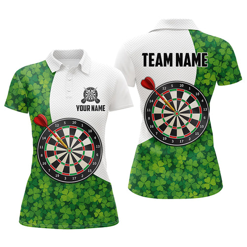 St Patrick Day Green Clover Leaf Womens Darts Polo Shirts Custom Dart Jerseys For Women LDT1479