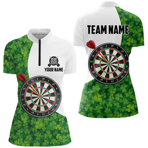 St Patrick Day Green Clover Leaf Darts Quarter Zip Shirts Custom Dart Jerseys For Women LDT1479