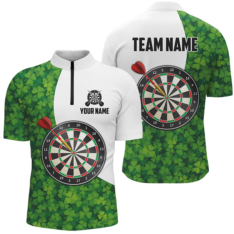 St Patrick Day Green Clover Leaf Mens Darts Quarter Zip Shirts Custom Dart Jerseys For Men LDT1479