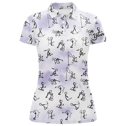 Blue Stick Figures Playing Golf Seamless Polo Shirt Custom Golf Shirts For Women Golf Gifts LDT0386