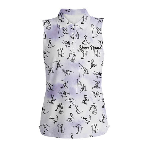 Blue Stick Figures Playing Golf Seamless Sleeveless Polo Shirt Custom Golf Shirts For Women Golf Gift LDT0386
