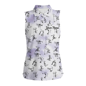 Blue Stick Figures Playing Golf Seamless Sleeveless Polo Shirt Custom Golf Shirts For Women Golf Gift LDT0386