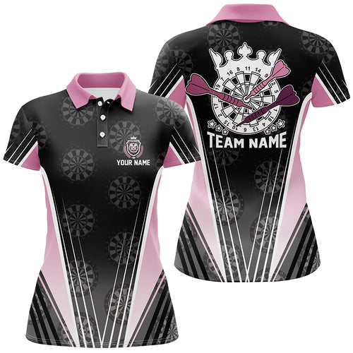 Personalized Black & Pink Crown Darts Polo Shirt Custom Dart Shirt For Women Darts Jersey LDT0705