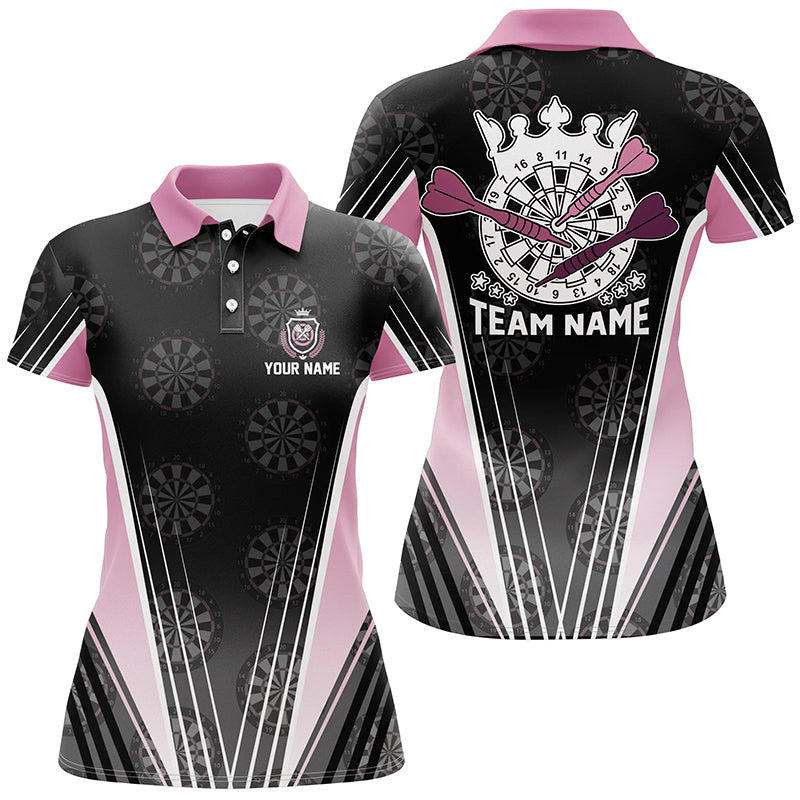 Personalized Black & Pink Crown Darts Polo Shirt Custom Dart Shirt For Women Darts Jersey LDT0705