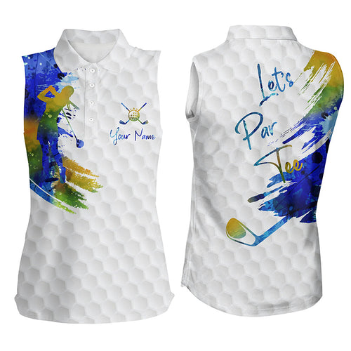 Lets Par Tee Colorful Water Color Womens Sleeveless Golf Tops Custom Golf Shirts For Women Golf Gifts LDT0135