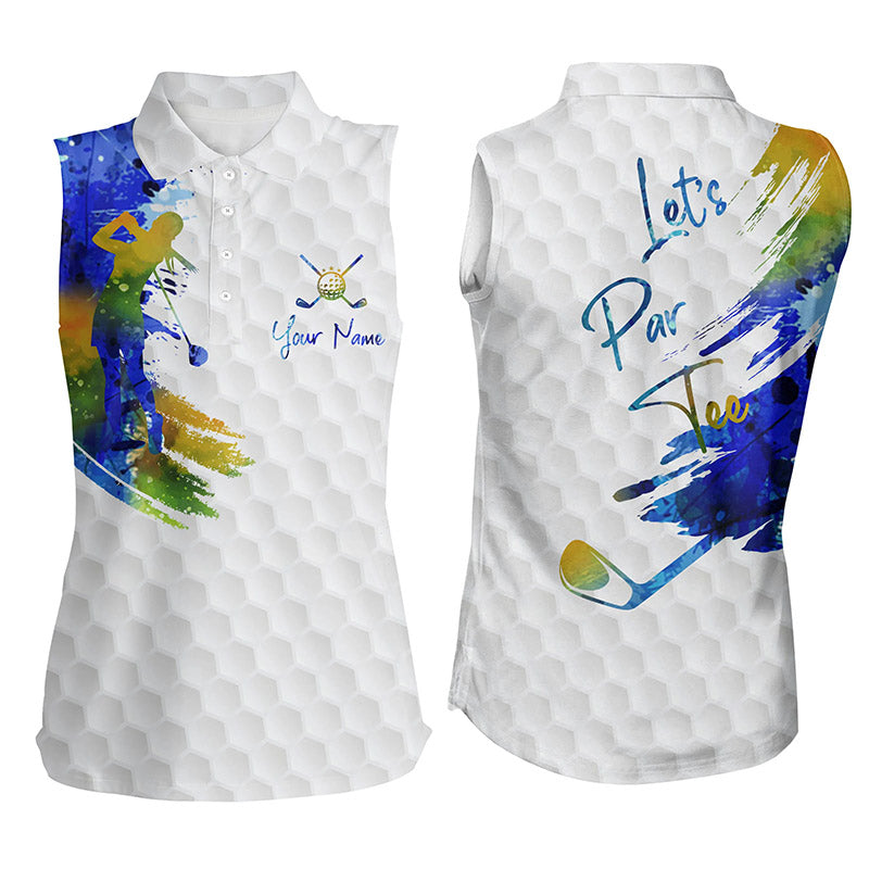 Lets Par Tee Colorful Water Color Womens Sleeveless Golf Tops Custom Golf Shirts For Women Golf Gifts LDT0135