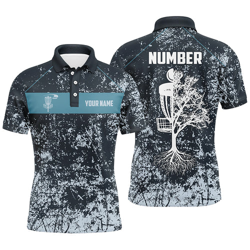Customized Navy Camo Grunge Retro Disc Golf Polo Shirt Mens Disc Golf Tops Cool Golf Gifts For Men LDT0933