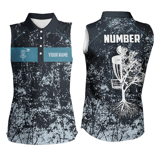 Custom Womens Sleeveless Polo Shirt Navy Camo Grunge Retro Disc Golf Tops For Women Cool Golf Gifts LDT0933