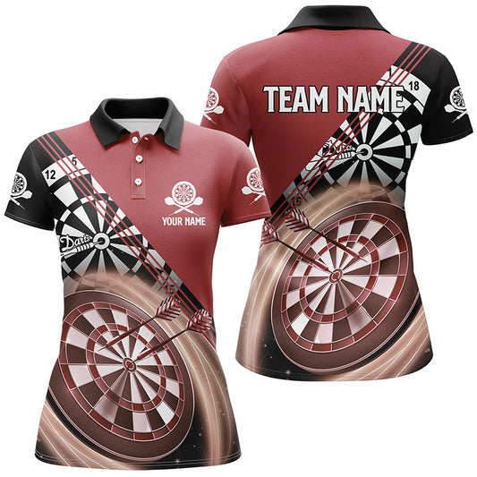 Red Womens Darts Polo Shirt With Name Customized Cool Darts Shirts For Women Dart Jerseys LDT0938