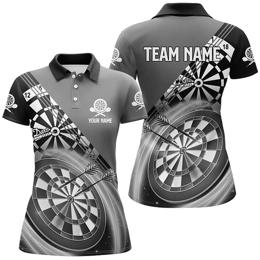 Black Grey Women Darts Polo Shirt With Name Customized Darts Shirts For Women Dart Jerseys LDT0939